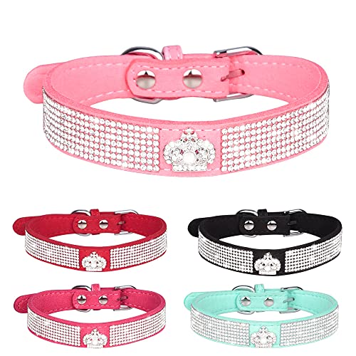 Hundehalsband, Strass-Krone, niedlich, glitzernd, schillernd, weiches Leder, Katzenhalsband, Kristall, Diamant, Jungen, Mädchen, kleines Welpen, Kätzchen, Schwarz, L von JPOJPO