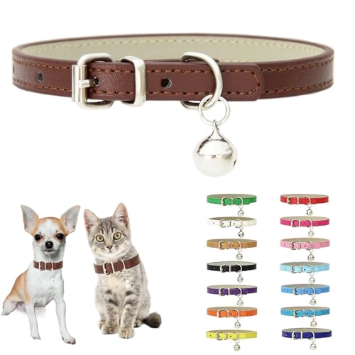 Hundehalsband mit Glöckchen, für Katzen, Haustiere, kleine Hunde, Glöckchen, für kleine Mädchen, Jungen, Welpen, für XS, XS, XS, extra Rassen, Braun von JPOJPO