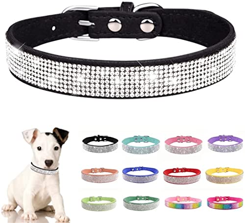 Hundehalsband mit Strasssteinen, niedlich, glitzernd, Leder, Katzenhalsband, Kristall-Diamant, für kleine Haustiere, mittelgroß, Welpen, Kätzchen, Schwarz XXS von JPOJPO