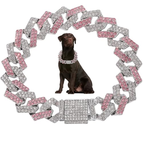 Pinke Hundekette, kubanisches Glieder-Hundehalsband, glitzernde Katzen, Metall, Kristall, glitzernde Diamanten, Strass, Welpenkette, Halsbänder für kleine, mittelgroße und große Haustiere, Mädchen Pinke Hundekette, kubanisches Glieder-Hundehalsband, glitzernde Katzen, Metall, Kristall, glitzernde Diamanten, Strass, Welpenkette, Halsbänder für kleine, mittelgroße und große Haustiere, Mädchen von JPOJPO