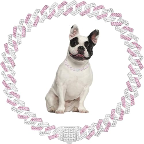 Rosa Hundehalsband, kubanisches Gliederhalsband, Halskette, Strass, Diamant, Katzenkette, Mädchen, weiblich, Welpenhalsband für kleine, mittelgroße und große Haustiere, 61 cm Rosa Hundehalsband, kubanisches Gliederhalsband, Halskette, Strass, Diamant, Katzenkette, Mädchen, weiblich, Welpenhalsband für kleine, mittelgroße und große Haustiere, 61 cm von JPOJPO