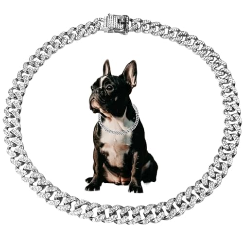 Silberne kubanische Gliederkette für große Hunde, glitzernde Katzen-Halskette, Metall, Kristall, funkelnde Diamanten, Strass, Welpenkette, Halsbänder für kleine, mittelgroße und große Mädchen von JPOJPO