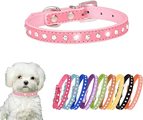Strass-Hundehalsband, niedlich, funkelnd, lustig, weiches Leder, Katzenhalsband, Kristall-Diamant, Größe XXS / XS / M von JPOJPO