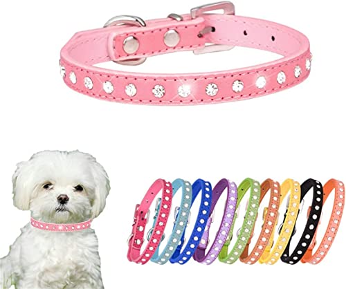 Strass-Hundehalsband, niedlich, funkelnd, lustig, weiches Leder, Katzenhalsband, Kristall-Diamant, XXS / XS / M / Welpen, Gelb XS von JPOJPO