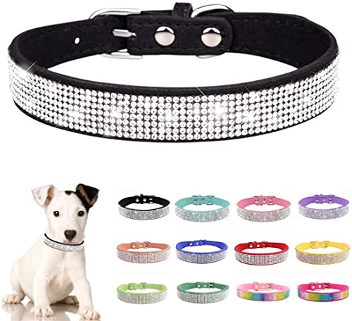 Strass-Hundehalsband, niedliches glitzerndes Leder, Katzenhalsband, Kristall-Diamant, für kleine Haustiere, mittelgroß, Hellblau, XS von JPOJPO