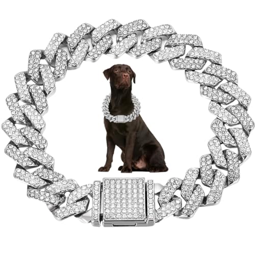Weiße kubanische Gliederkette für Hunde, glitzernde Katzen, Metall-Kristall, glitzernde Diamanten, Strass, Welpenkette, Halsbänder für kleine, mittelgroße und große Haustiere, Mädchen, weibliche Weiße kubanische Gliederkette für Hunde, glitzernde Katzen, Metall-Kristall, glitzernde Diamanten, Strass, Welpenkette, Halsbänder für kleine, mittelgroße und große Haustiere, Mädchen, weibliche von JPOJPO