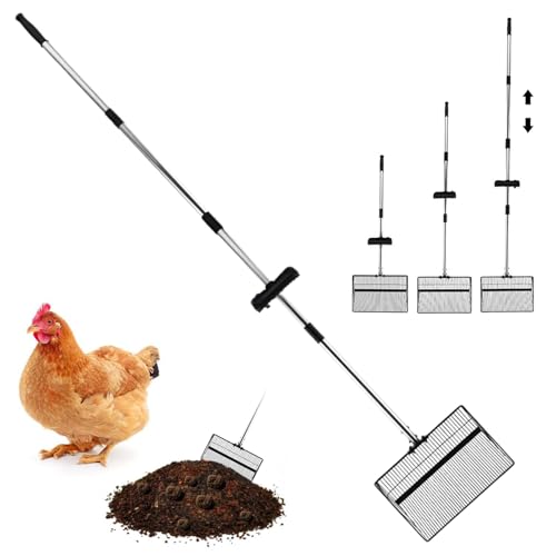 Hühnerkotsammler – Katzenstreu mit abnehmbarer Schaufel für Hühner, Schaufel aus Edelstahl, herausnehmbares Sieb für Abfälle, Bauernhof, Haus, Außenbereich, Reinigung von Haustieren von JPSDOWS