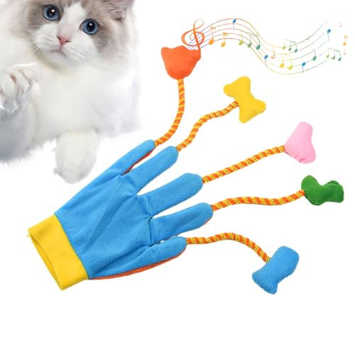 JPSDOWS Interaktive Handschuhe Katzenspielzeug,Interaktive Katzenhandschuhe | Plüschtiere Katzenspielzeug Teaser Handschuhe | 5-Finger-Katzenspielzeug mit Glöckchen, Kätzchenspielzeug, von JPSDOWS