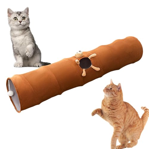 JPSDOWS Katzenspielzeug-Röhrentunnel, Langer gerader Katzentunnel,Katzentunnel für Wohnungskatzen - Zusammenklappbares Guckloch-Tunnelrohr mit Ball für mehrere Katzen, Kätzchen, Frettchen, von JPSDOWS