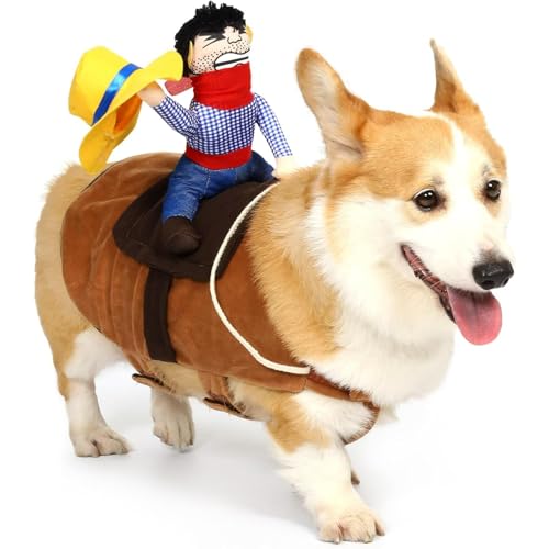 Cowboy-Reiter-Hundekostüm, Halloween-Outfit für kleine Hunde und Katzen, mit Puppe und Hut, perfekt für Yorkies, Chihuahua, Schnauzer (Größe XL) von JQTOP