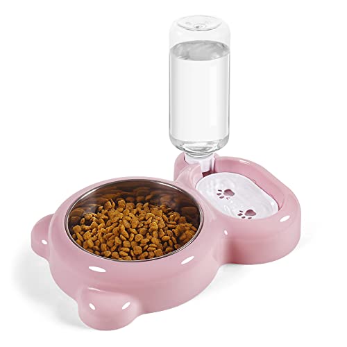 JQTOP Doppelte Hunde Katzen Schüssel, Haustier Wasser und Futternapf Set mit Automatischem Wasserspender Flasche Abnehmbarer Edelstahl Schüssel für kleine Hunde und Katzen Kätzchen Welpe Kaninchen Hase von JQTOP