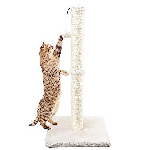 JQTOP Kratzbaum für Indoor-Katzen und Kätzchen, Kratzbaum aus hochwertigem Sisalseil mit baumelndem Ball, Beige von JQTOP