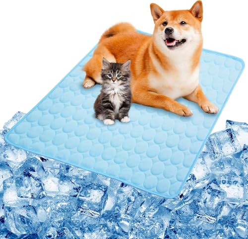 JQTOP Kühlmatte für Hunde, selbstkühlend, waschbar und wiederverwendbar, Haustierunterlage für sofortige Wärmeentlastung im Sommer, ideal für Betten, Käfige und Reisen, Blau, 50 x 40 cm (Blau, L) von JQTOP