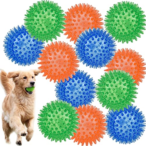 JQTOP Quietschendes Hundespielzeug, stachelige Hundebälle, reinigt die Zähne und fördert die Gesundheit von Zahn- und Zahnfleisch, für aggressive Kauer, 12 Stück von JQTOP