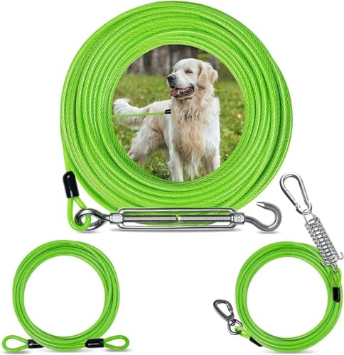 JQTOP Robustes Hunde-Auslaufkabel, 18,3m rostfrei, mit Hundeläufer für Hof und Camping, großes Hundeläufer für Hunde bis zu 54 kg von JQTOP