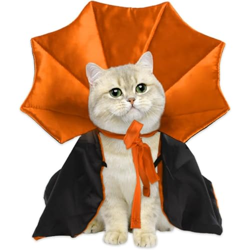 Katzen-Vampir-Umhang – Halloween-Hundekostüm & Haustier-Cosplay-Outfit für Welpen und Kätzchen (orange) von JQTOP