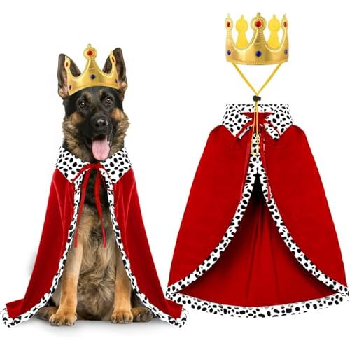 Lustiges Halloween-Hundekönigskostüm, verstellbarer Umhang mit Krone für große Hunde und Katzen, perfekt für Cosplay-Partys, Einheitsgröße Lustiges Halloween-Hundekönigskostüm, verstellbarer Umhang mit Krone für große Hunde und Katzen, perfekt für Cosplay-Partys, Einheitsgröße von JQTOP