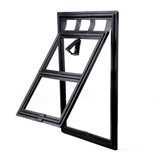 Abschließbare Hundetür für Haustiere, Katzen, Kunststoff, Haustiertür, passend für Mückenschutz, Fenster, Sicherheitsklappe, Tor, Hundezaun (L 45,5 x 35,5 x 1 cm, Schwarz) von JQVDE