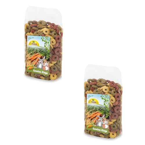 JR FARM Gemüse-Ringe | Doppelpack | 2 x 200 g | Ergänzungsfuttermittel für Nager und Zwergkaninchen | Kann als knuspriger Belohnungssnack dienen | Schmackhafte Gemüsefüllung von JR Farm