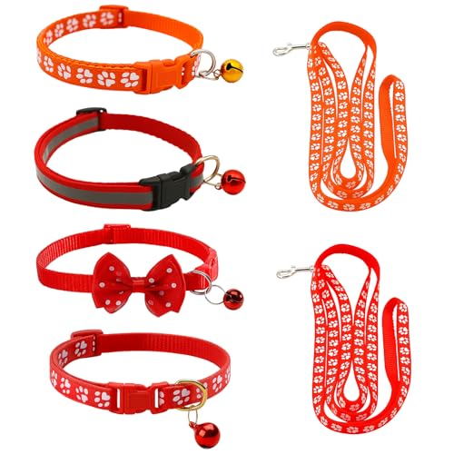 6 Stück Katzenhalsband mit Leine Set – 4 Reflektierende Katzenhalsbänder mit Sicherheitsverschluss und Glöckchen + 2 Katzenleinen 120cm, Verstellbar 19–32cm, Anti-Würgen, Für Katzen & Kätzchen 6 Stück Katzenhalsband mit Leine Set – 4 Reflektierende Katzenhalsbänder mit Sicherheitsverschluss und Glöckchen + 2 Katzenleinen 120cm, Verstellbar 19–32cm, Anti-Würgen, Für Katzen & Kätzchen von JRILUO