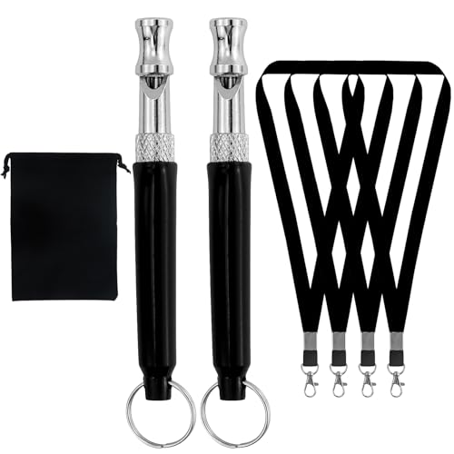 2 Stück Hundepfeifen, wiederverwendbare Rückruf-Hundepfeife, einstellbare Hochfrequenz-Trainingspfeife, mit 4 Stück Nylon-Leinen, 1 Stück Samtbeutel, für Schäferhund, Sporthund, Rettungshund von JRSHIRLEYLTD