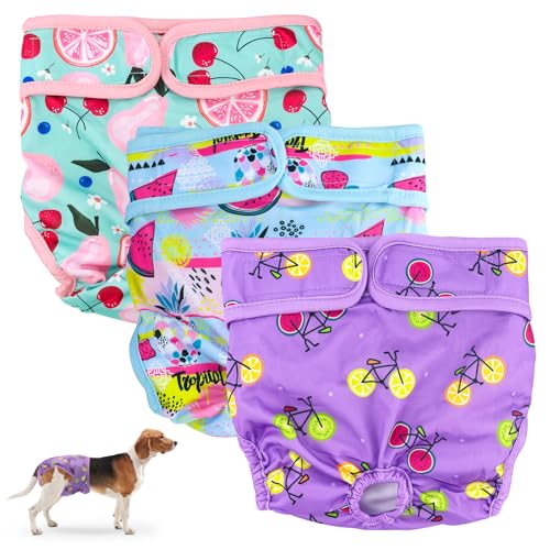 3 Stück Windeln für Hündinnen, Hundewindeln für Hündinnen Waschbar, Wiederverwendbare Hündin Läufigkeitshose, Verstellbare Hoch Absorbierend Hunde Periodenhöschen für hündinnen(L) von JRSHIRLEYLTD