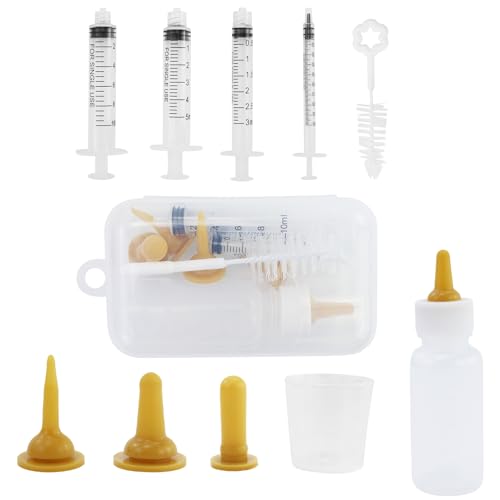 JRSHIRLEYLTD Aufzuchtflaschen-Set, Haustierfütterung Silikon-Nippel, Haustier-Trinkflasche mit Flaschenbürste, Messbecher, Fütterungsspritzen, Mini-Schnuller, Aufbewahrungsbox von JRSHIRLEYLTD