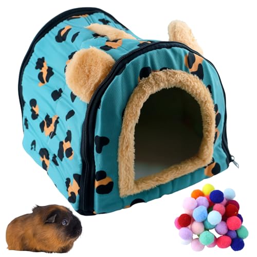 JRSHIRLEYLTD Meerschweinchen Bett, Blau Leopard Meerschweinchen Kuschelhöhle Abnehmbarem Kissen, Kaninchenhöhle Winter Kuschelhöhle für Meerschweinchen Frettchen Igel Chinchilla von JRSHIRLEYLTD