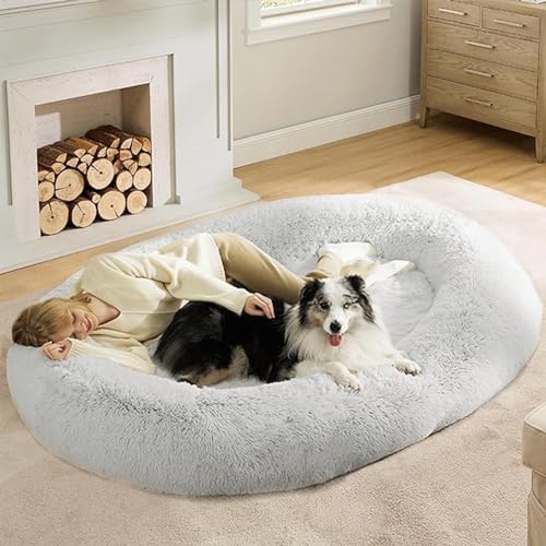 JRUI 3D-Schwamm Hundebett, GroßEs Menschliches Hundebett 165X95X30CM, Hundekissen Grosse Hunde, Weiches Hundebett Orthopädisch, Hundebett Kuschelig, Waschbares Kunstfell-Hundebett für Menschen, Grau von JRUI