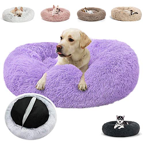JRUI Hundebett für Mittelgroße Hunde, Waschbar Katzenbett Hundekissen, Rund Plüsch Hundesofa Hundekörbchen Katzenkissen Flauschig- lila Ø 50 cm von JRUI