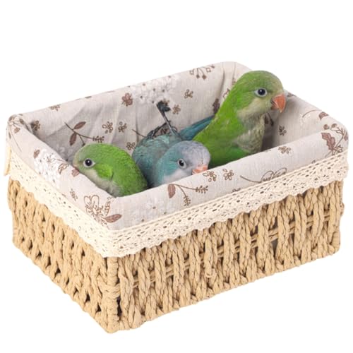 Handgewebtes Vogelnest Papagei quadratische Form Haus Vogelkäfig Hängematten Bett mit Futter Kleintierruhe Betten für Wellensittiche Handgewebtes Vogelnest Papagei quadratische Form Haus Vogelkäfig Hängematten Bett mit Futter Kleintierruhe Betten für Wellensittiche von JSGHGDF