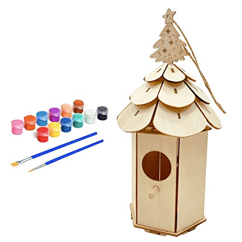 JSGHGDF Bunt bemaltes Holzornament-Set für Kinder, Vogelhaus-Bastelarbeiten JSGHGDF Bunt bemaltes Holzornament-Set für Kinder, Vogelhaus-Bastelarbeiten von JSGHGDF