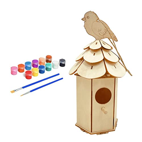 JSGHGDF Bunt bemaltes Holzornament-Set für Kinder, Vogelhaus-Bastelarbeiten JSGHGDF Bunt bemaltes Holzornament-Set für Kinder, Vogelhaus-Bastelarbeiten von JSGHGDF