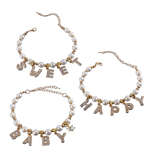 JSGHGDF Elegante Künstliche Perlenkatzen Halskette Mit Strassstichbriefanhänger Pet Collar Allgröße Katzen Party Halskette 3pcs von JSGHGDF