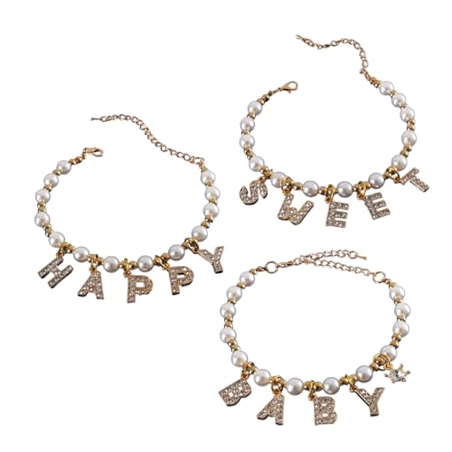 JSGHGDF Elegante Künstliche Perlenkatzen Halskette Mit Strassstichbriefanhänger Pet Collar Allgröße Katzen Party Halskette 3pcs von JSGHGDF