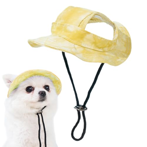 JSHDUSA Hunde-Sonnenhut für kleine Hunde, Welpen-Sonnenhut, Sommer-Angelhut mit Ohrlöchern, verstellbares Hundevisier, breite Krempe, Haustierhüte für den Außenbereich, UV-Schutz von JSHDUSA