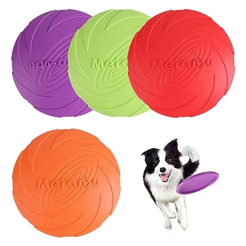 JSMTKJ 4 Stück Dog Disc, Naturgummi, Hundefrisbees, Hundespielzeug Frisbee, Haustier fliegenden Untertasse perfekt für Hundetraining, Werfen, Fangen und Spielen (Orange, rot, grün, lila) von JSMTKJ