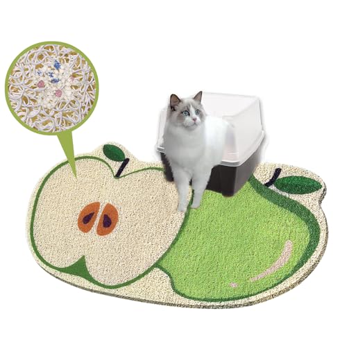 JSNTORIH Niedliche Katzenstreu-Fangmatte, 61 x 40,6 cm, fängt Unordnung von Katzentoilette und Futternapf auf, weich zu den Katzenpfoten, leicht zu reinigen, Kätzchen-Katzentoilettenmatte (Apfel) von JSNTORIH