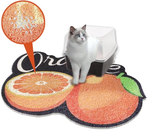 JSNTORIH Niedliche Katzenstreu-Fangmatte, 61 x 40,6 cm, fängt Unordnung von Katzentoilette und Futternapf auf, weich zu den Katzenpfoten, leicht zu reinigen, Kätzchentoilettenmatte (Orange) von JSNTORIH
