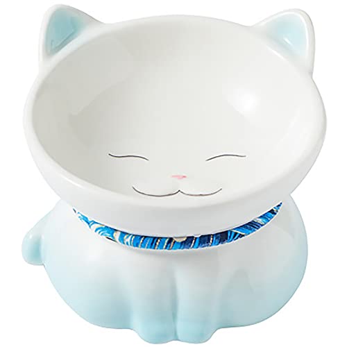 Futternapf für Katzen aus Keramik, erhöhter Katzennapf, schützt die Wirbelsäule des Haustiers, Katze, Welpen, Haustiernäpfe für Futter und Wasser, Blau von ＪＳＳＥＶＮ