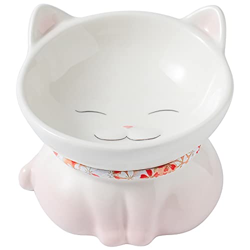 Futternapf für Katzen aus Keramik, erhöhter Katzennapf, schützt die Wirbelsäule des Haustiers, für Katzen und Welpen, für Futter und Wasser, Rosa von ＪＳＳＥＶＮ