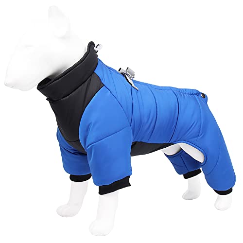JSSEVN Hosenanzug Wintermantel für Hunde, wasserdicht mit Beinen, hoher Kragen, Fleece-Innenanzug, mit Reflektorstreifen, Blau M von ＪＳＳＥＶＮ