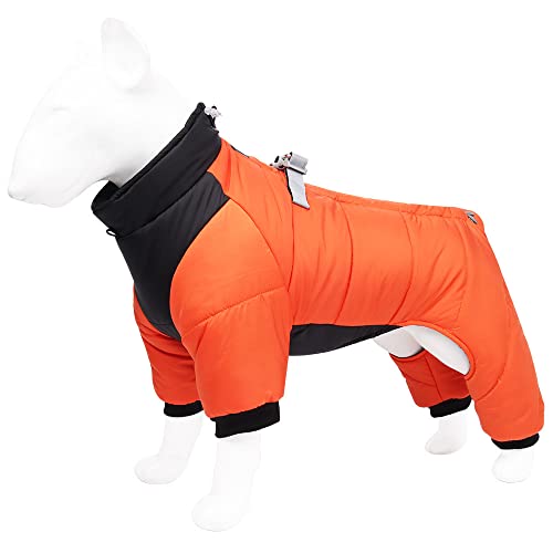 JSSEVN Hosenanzug Wintermantel für Hunde, wasserdicht mit Beinen, hoher Kragen, Fleece-Innenanzug, reflektierender Streifen, Orange, XL von ＪＳＳＥＶＮ