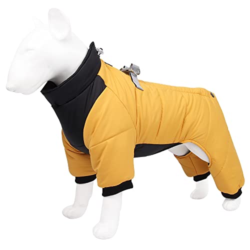 JSSEVN Hosenanzug Wintermantel für Hunde Wasserdicht Mit Beinen Hoher Kragen Fleece Innenpullover Reflektierende Streifen Gelb XL von ＪＳＳＥＶＮ