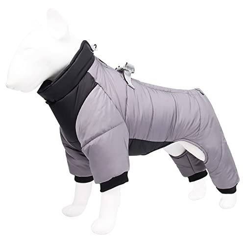 JSSEVN Hosenanzug Wintermantel für Hunde Wasserdicht Mit Beinen Hoher Kragen Fleece Innenpullover Reflektierende Streifen Grau XL von ＪＳＳＥＶＮ