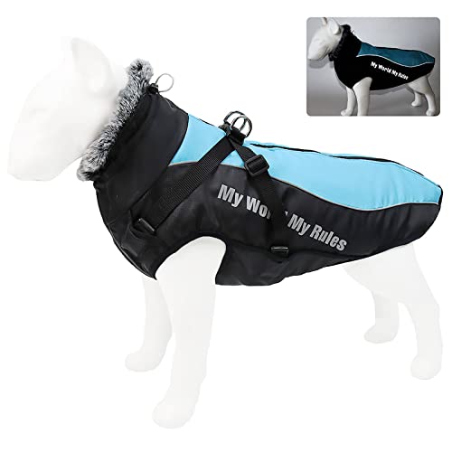 JSSEVN Hunde Winterjacken Reflektierend Wasserdicht Kaltwetter Mäntel Windschutz Warm Pullover Blau 3XL von ＪＳＳＥＶＮ