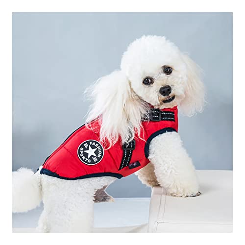 JSSEVN Hundekleidung für kleine Hunde Mantel wasserdichte Winterjacke warme Weste mit Hundegeschirr für kleine, mittelgroße und große Hunde, Rot M von ＪＳＳＥＶＮ