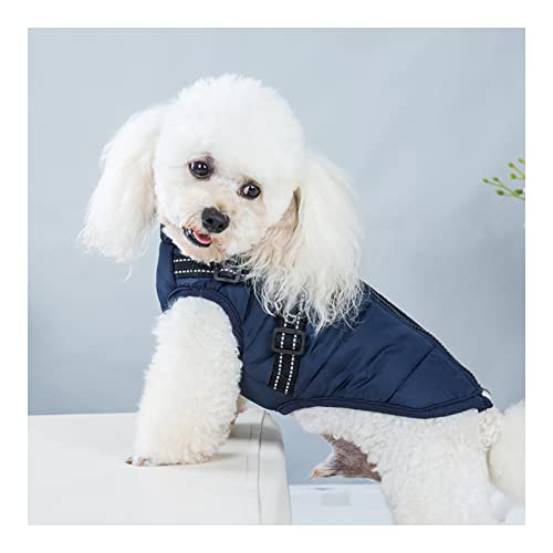 JSSEVN Hundekleidung für kleine Hundemantel, wasserdichte Winterjacke, warme Weste mit Hundegeschirr, für kleine, mittelgroße und große Hunde, Blau M von ＪＳＳＥＶＮ