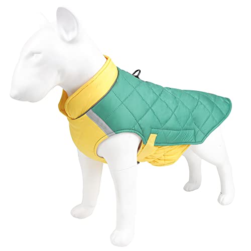 JSSEVN Hundemantel Wasserdichter Hunde-Regenmantel für kleine, mittelgroße Hunde, warme Kleidung, Wintermäntel, Jacken, reflektierende Streifen, Grün, M von ＪＳＳＥＶＮ