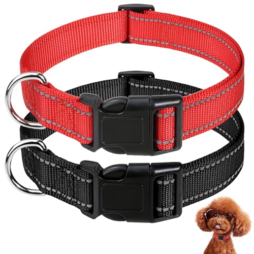 JSTHHTT 2 Pcs Hundehalsband, Reflektierend Halsband Hund, Hundehalsband aus Nylon, Halsband Hund Leuchtend, für Kleine Mittlere Hunde, Verstellbare und Reflektierend für das Training, Rot, Schwarz von JSTHHTT